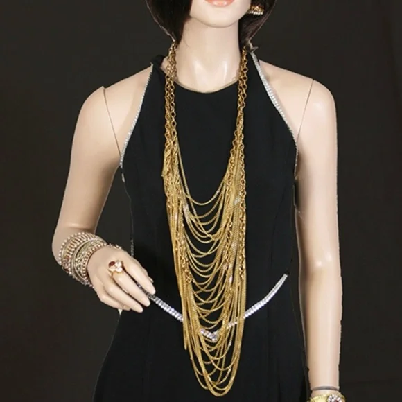 NEW Vintage Long Elegant Gold Layered Necklace Body Chain Jewelry Bohemian Hippy - Picture 1 of 5